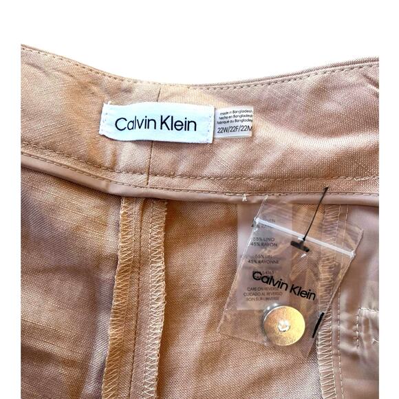 Calvin Klein Linen Tapered Ankle Dress Pants | Women Plus 22W, Khaki NEW $109 - Picture 9 of 11
